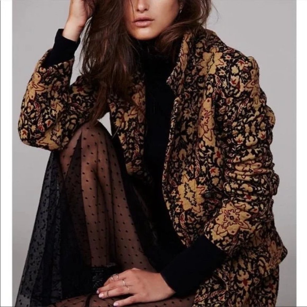 Free People Tapestry Long Winded Double Breasted Coat Womens 2 Boho - Picture 10 of 16